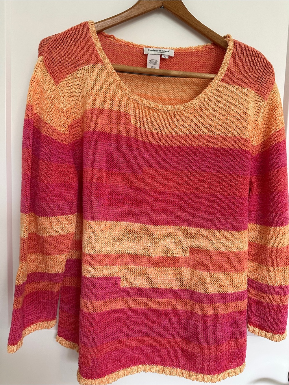 Coldwater Creek Striped Scoop Neck Sweater in Pink, Orange & Yellow